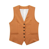 Fongt Women's 2025 Spring New Fashioned Colored Flax-Blend Vest + Shorts Set