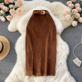 Fongt Kong Style Retro Open Skirt Winter With Sweater Medium Long Korean Temperament High-Waist Thin As Hips A Skirt
