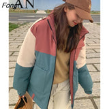 Jacket Women 2023 Color Matching Cotton Clothes Winter Loose Cotton Jacket Coat Demi-season Jacket for Women Winter