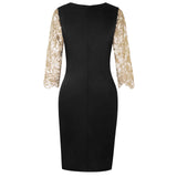 Station Wish Lace Splicing Two-Piece Fake Two-Piece Fat MM Large Blouse Middle Sleeve Dress-Outfit