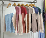 / Winter 2024 New Round Collar Vertical Color Long Sleeve Loose T-Shirt Top-Outfit