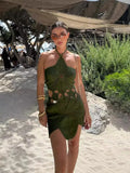 Fashion Hanging Neck Asymmetric Hollow Dress Women's