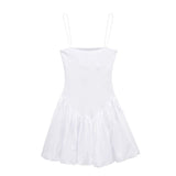 Spring Style Fluffy Poplin Rib Spliced Suspender Dress 4174347-Outfit