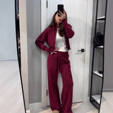 Fongt Autumn New Women's Solid Color Dress Short Top Repair Knitted Trousers Two Sets