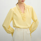 Fongt Temperament Lace Lace V-Neck Shirt Women's Spring 2025 Design Sense Niche Elegant Loose Coat