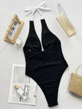 Fongt Bikini Bikini Black And White Contrast Color Bow Tie Band One-Piece Swimsuit D798RY-Outfit