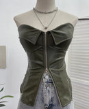Fongt Shooting Hottie Retro Tender With Chest Pad Wrapped Bra Zipper Design Smear Bra Vest Short Sleeveless Top 8968