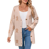 Fongt And Winter New Sweater Female Christmas Cartoon Embroidered Long Knitted Cardigan Jacket