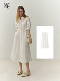 Blouse Collar Casual Versatile Stripe Office Lady Dress New Summer 2022 Women Dress Summer Turn-Down Solid Women