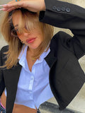 Blazer Women Long Sleeve Pocket Short Jacket Female Solid Loose Distressed Streetwear Chic Notched Collar Outwear