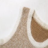 Fongt Tie-Up Round Collar Short Sleeveless Knitted Sweater Vest Vest Tops Slimy