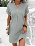 Fongt Women's 2025 New V-Neck Solid Color Jacket Comfortable Casual Button Dress