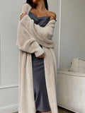 Fongt Of Stingy White Knitted Shirts Up Jacket Women Autumn And Winter Loose Fluffy Long Open Shirt