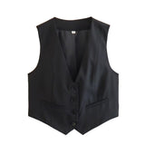Fongt Women's Retro Solid Color Candy Color V-Neck Short Suit Vest / Horse Clip Cane