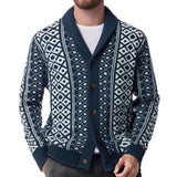 Fongt Men's Men's Vintage Knit Jacket Long Sleeve Heavy Industry Tweed Blue Fruit Sweater