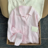 Fongt Linen Shirt Women's Summer Thin Old Money Liner Shirt Long Sleeve Sunscreen Cotton Top