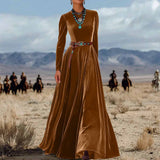 Fongt Elegant Autumn And Winter Long Sleeve Western Velvet Dress