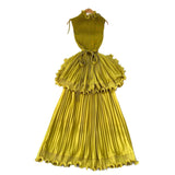 Fongt Luxury High-End Feeling Sleeveless Dress Women's Summer Lotus Leaves Side Waist Temperament Niche Chic Beautiful Long Dress