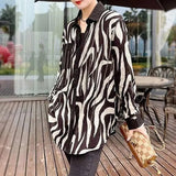 Turn-down Collar Zebra Blouse Spring Autumn Commute Single-breasted Women's Clothing Chic Diamonds Commute Loose Shirt-Outfit