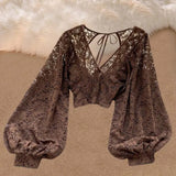 Fongt With Thin Short Perspective Creek Lace Jersey Autumn Dress New Korean Version Of The T-Shirt T-Shirt On The Women
