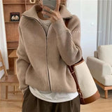 Women's Coat Spring And Autumn Lazy Style 2024 New Knitted Cardigan Zipper Korean Version Of The Internet Celebrity Loose And Gentle-Outfit