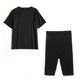 2021 Summer Cotton Sets Women Loose Two Pieces Short Sleeve T Shirts and Tight Shorts Solid Outfits