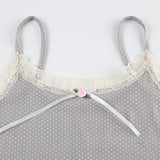 Harajuku Grey Lace Patchwork Crop Top Cute Bow Strap Tops Women Vintage 2000s Summer Tees Y2k Basic Street Style Fashion-Outfit