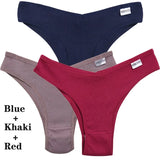 3Pcs Cotton Panties Women's Underwear G-string Comfortable Casual T Back Female V Shaped Waist Thong Intimate