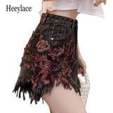 Styles Embroidery Ripped Denim Shorts 3D Floral High Waist Jeans Short Femme 2020 New Frayed Hole Shorts Women Summer