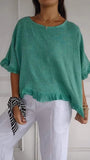 Fongt Summer New Solid Color Lotus Leaf Side T-Shirt Women's Leisure Short-Sleeved Top