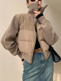Winter Warm Parka Patchwork Knitted Women Jacket Cotton Padded Jackets Female Fashion Coat