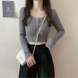 Hottie Long-Sleeved Knitted Cardigan Girl Spring Design Slim Short Umbilly Bottom Shirt