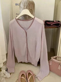 Gentle Little Gold Bean Buckle Hit Color V-Collar Knitted Cardigan Women's Spring Leisure Outfit Shows Thin Korean Style Coat-Outfit