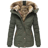 Fongt Warm Wool Collar Cotton Clothes Women Zipper Long Sleeve Hooded Cotton Coat W128