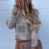 Work Wear Women Blouses Long Sleeve Back Metal Buttons Shirt Casual O-Neck Plus Size Size Tops Fall Blouse Office