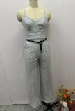 Fongt Summer New Women's Fashion Cord High Waist Trousers Casual Two-Piece Set-Outfit