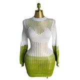 Fongt Autumn New Multi-Colored Hollow Knitted Dress Personality Loose Beach Sunscreen Women Straight