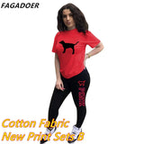 Summer Casual PINK Letter Print Two Piece Sets Women Short Sleeve Top And Skinny Pants Tracksuits Famale 2pcs