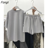 Summer New Leisure Sports Suit Women's Fashion Split Short Sleeve Shorts Two-piece Set Women's Clothing with Free