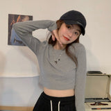 Fongt Long Sleeve White Bottom Shirt Korean Version Short Crop T-Shirt Female 2023 Autumn Decoration Body Show Thin Jacket