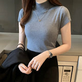 Women Clothing Korean Knitted Women Top Blusas Mujer De Moda Spring Summer New Solid Slim Turtleneck Blouse Blusas