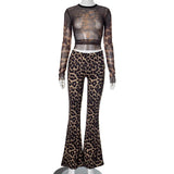Fongt Has K24ST395 2024 Autumn New Sexy Leopard-Print Hottie High-Rise Umbilly Pants