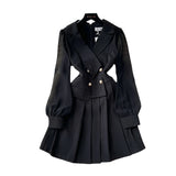 Fongt Suit Collar Dress Woman 2025 Autumn High-End Double Buckle Waist Long Sleeves Small Black Dress Skirt
