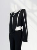 Fongt Sense Pull Full Black And White Color Sweater Female Early Spring New Color Irregular Short Horn Sleeve Jacket-Outfit