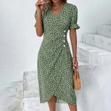 Fongt Large Number Of New 2025 Summer Hot Sales Geometric Collage Bubble Sleeve Irregular Pendulum Dress