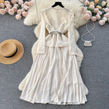 Fongt Small Scented Dress Female Senior Feeling Heavy Industry Nail Bead Metal Collar Lace Splicing Hundred Folded Fairy Dress