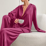 European and American women's home clothes long-sleeved suit imitation silk shirt thin trousers two-piece pajamas women-Outfit