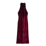 Fongt New Hanging Neck Silk Silk Texture Feel Bare Back Dress 8739331