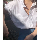 Fongt Version Of White Short-Sleeved Shirt Women's Summer New Design Sense Of Niche Shirt Loose Lazy Leisure