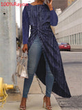 2022 Summer Women Asymmetrical Blouse Sexy Split Hem Striped Party Tops Long Ladies Office Shirt Ladies Tunic Blusas